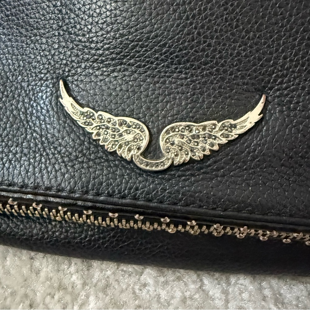 Zadig & Voltaire Bag Rocky Foldover Clutch Crossbody in Pebbled Leather Black - Picture 7 of 11